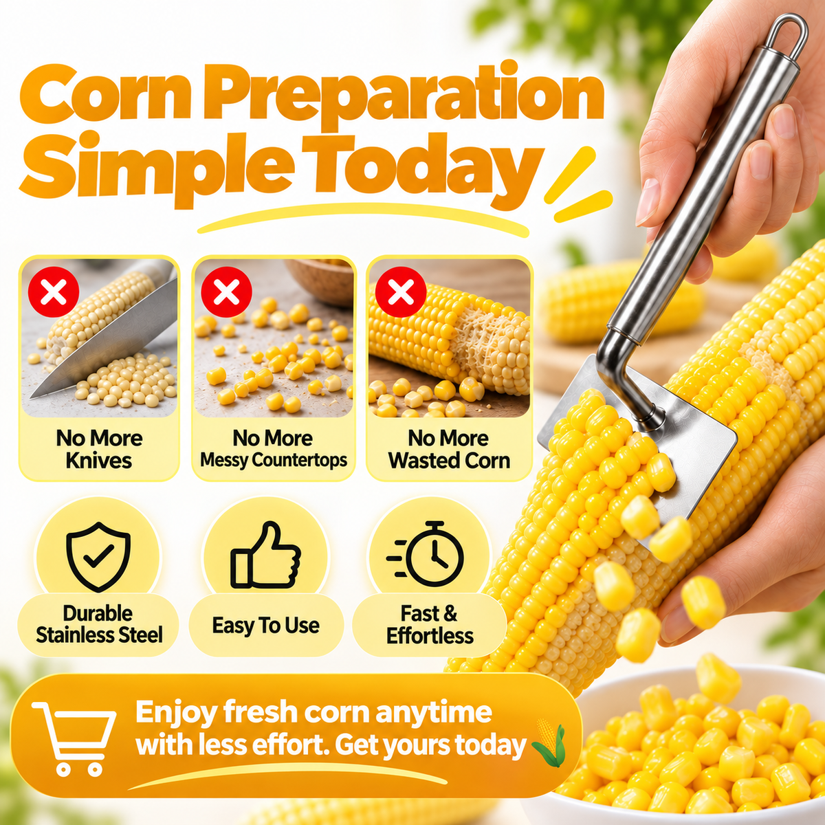 Stainless Steel Long Handle Corn Stripper Tool 💝