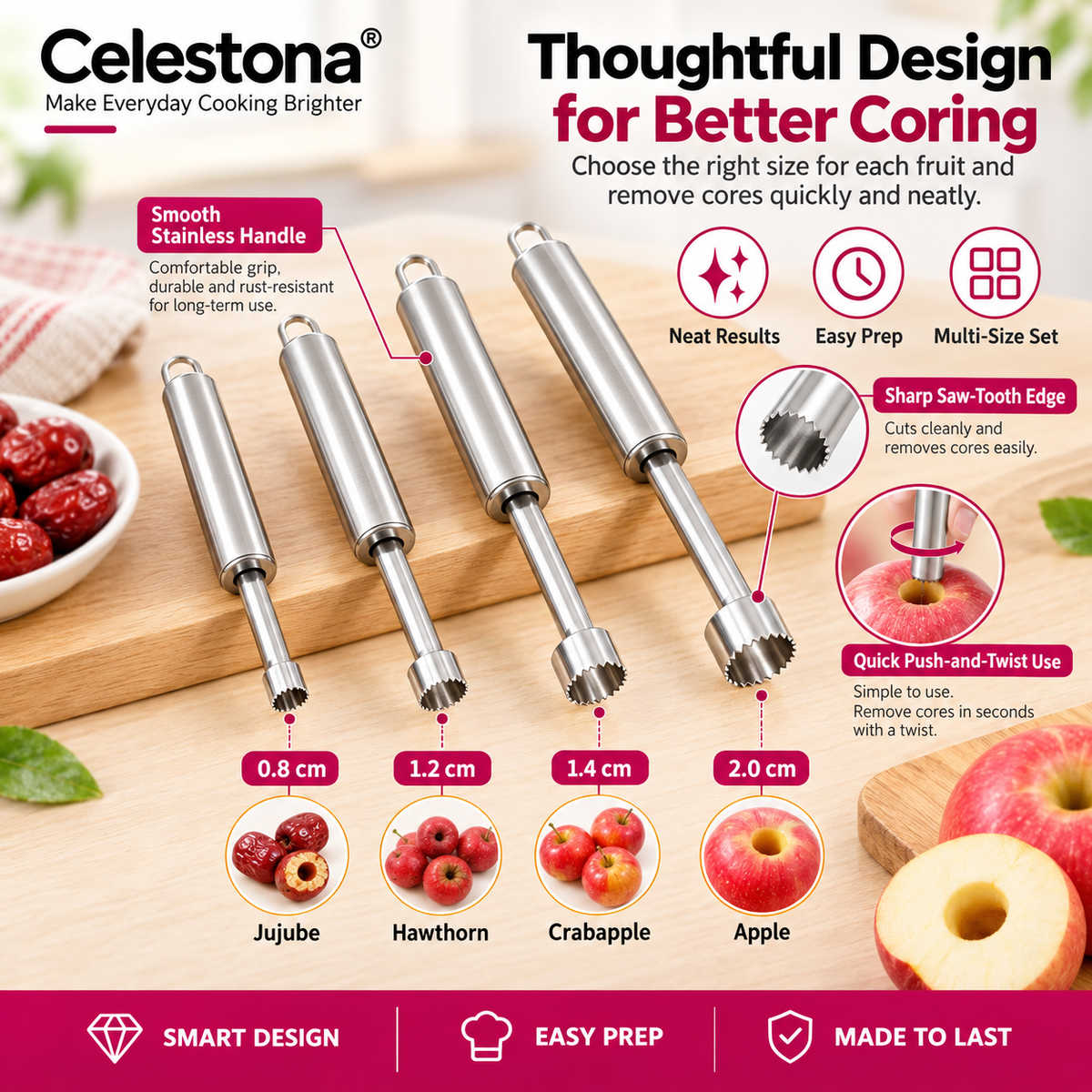 Celestona® CoreMaster 4-Piece Fruit Corer Set
