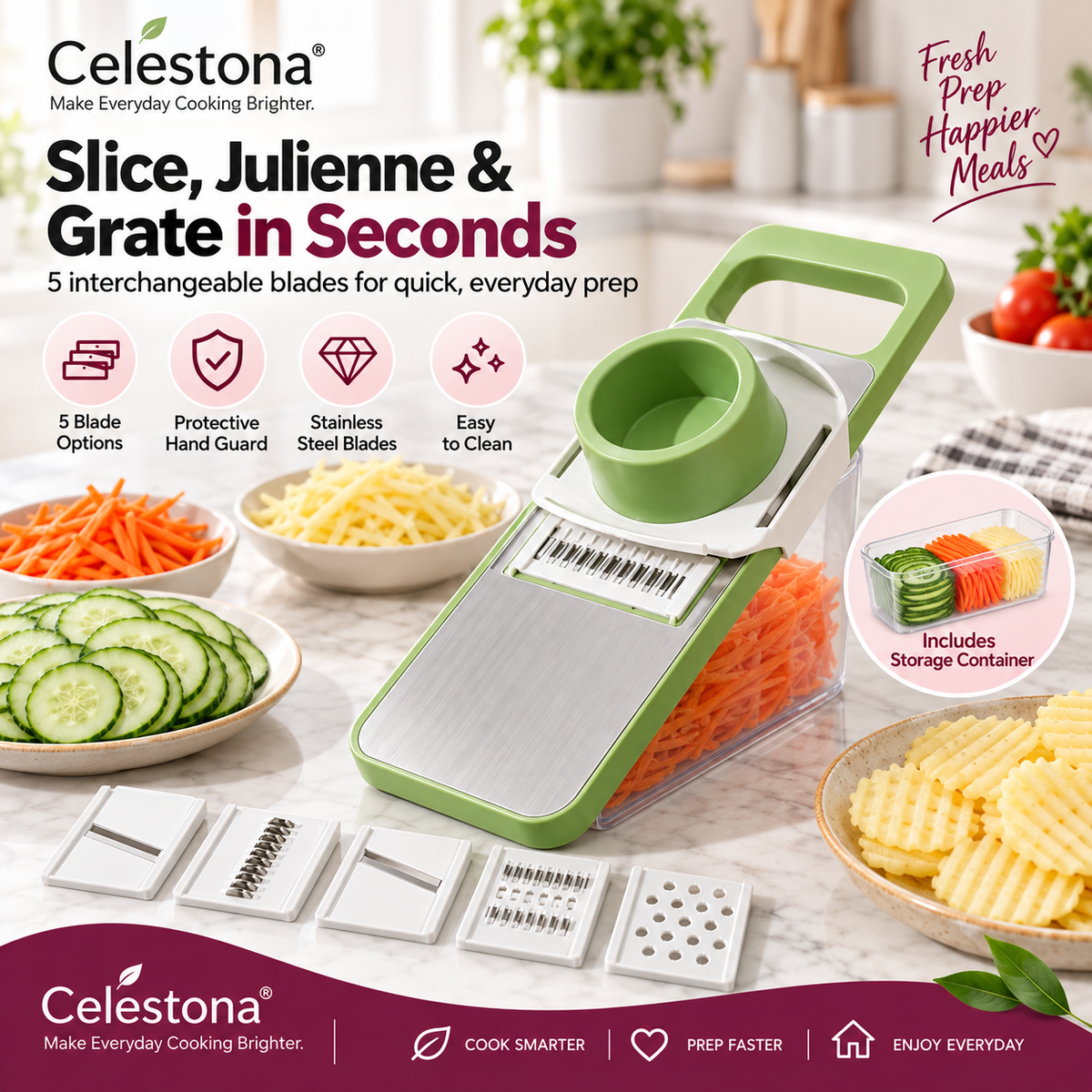 Celestona® MultiPrep 5-in-1 Vegetable Slicer